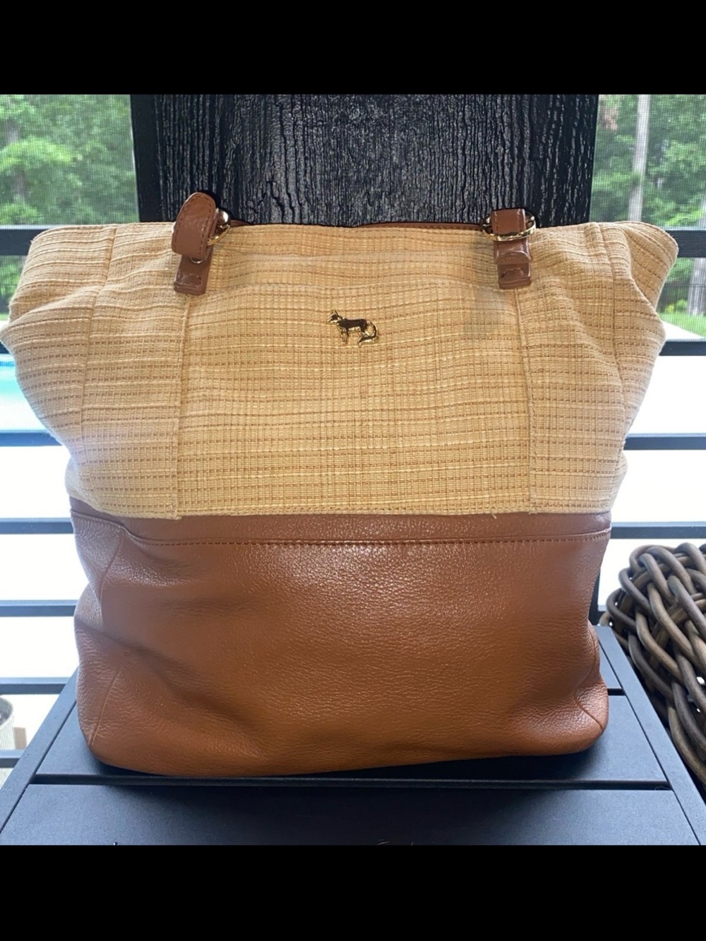 EMMA FOX Straw and Leather Tote